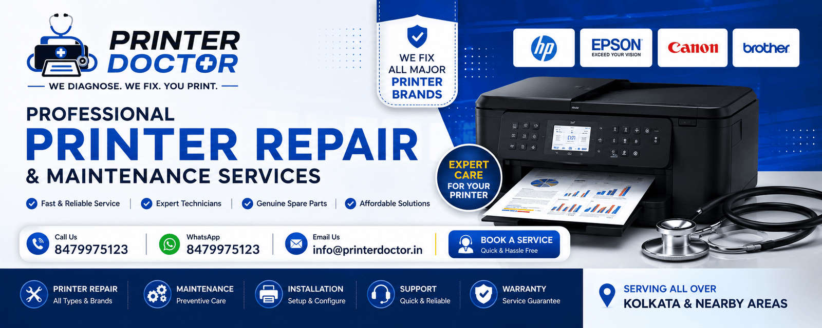 Professional printer repair and maintenance services by Printer Doctor in Kolkata.