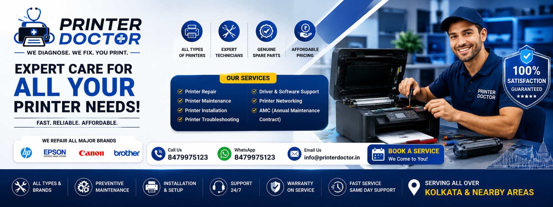 Professional printer repair service by Printer Doctor for home, office and business printers in Kolkata.
